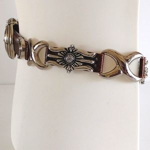 Captiva Tan Embossed Leather Decorative Heavy Silver Metal Accent Belt